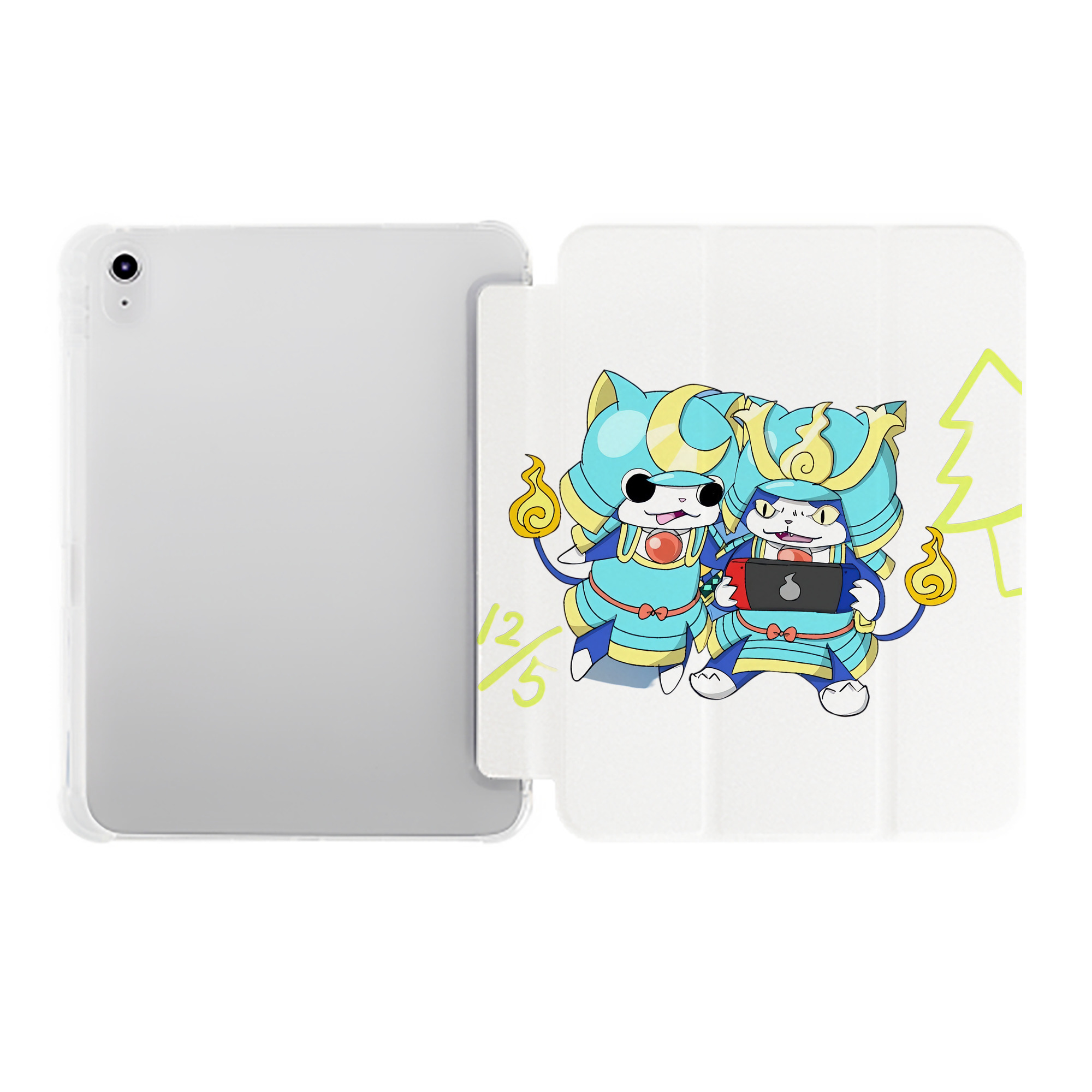 （画像用） 妖怪ウォッチ Yo-kai Watch IPad ケース ペン収納付き 三つ折りスタンド PUレザー×シリコン 対応機種9.5/10.5/10.9インチ